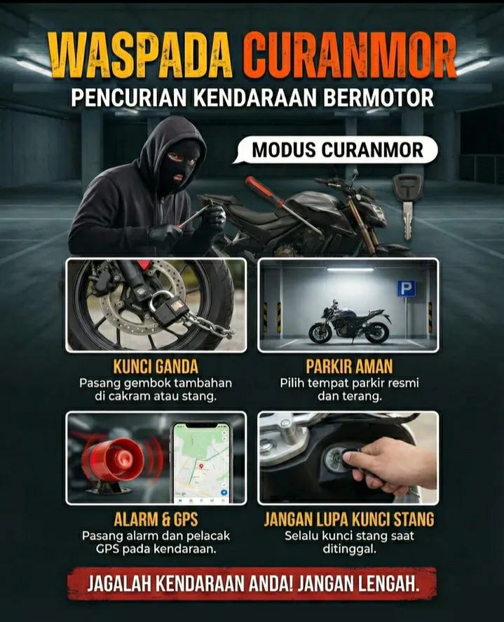 WASPADA CURANMOR! TINDAK PIDANA PENCURIAN KENDARAAN BERMOTOR MASIH MENJADI ANCAMAN SERIUS DI LINGKUNGAN MASYARAKAT