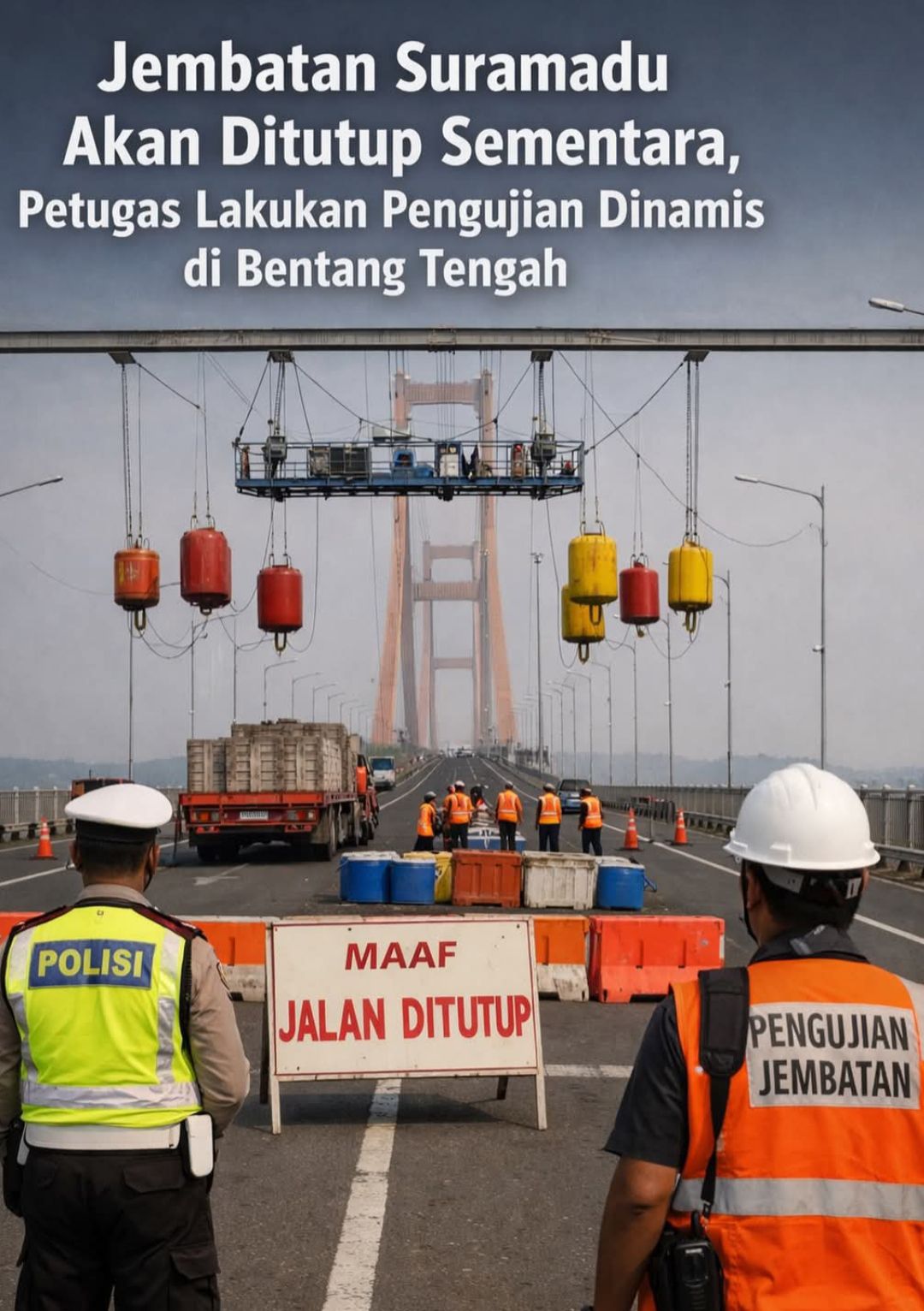 Jembatan Suramadu Ditutup Sementara Hari Ini, Ada Pengujian Dinamis 5 Tahunan di Bentang Tengah