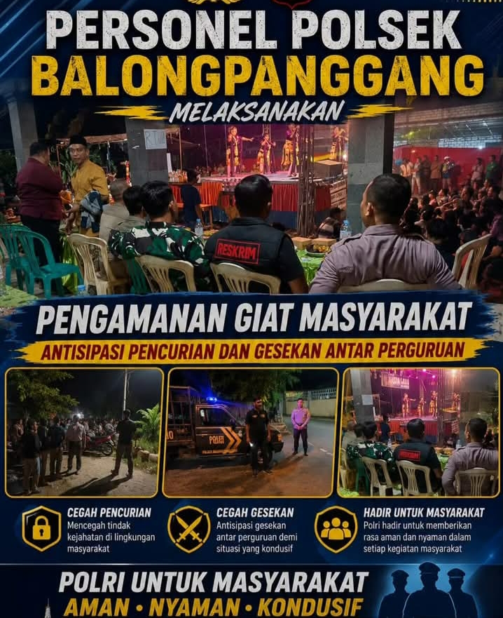 Polsek Balongpanggang Perkuat Pengamanan Giat Masyarakat, Antisipasi Pencurian dan Gesekan Antar Perguruan