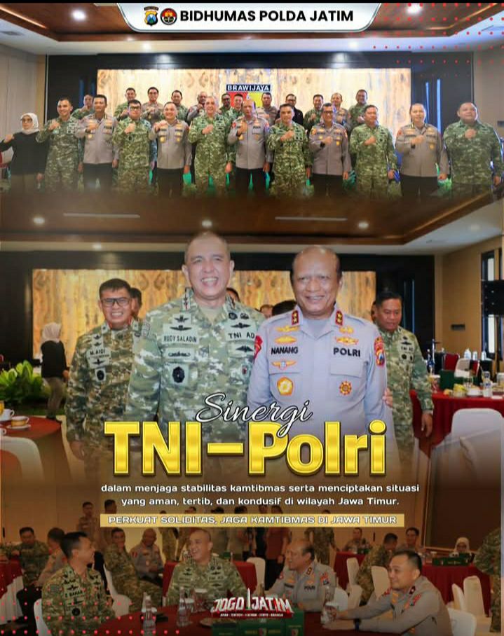 Kapolda Jawa Timur Irjen Pol Drs. Nanang Avianto, M.Si. Laksanakan Silaturahmi dengan Pangdam V/Brawijaya Mayjen TNI Rudy Saladin, M.A., Perkuat Sinergi dan Soliditas TNI–Polri