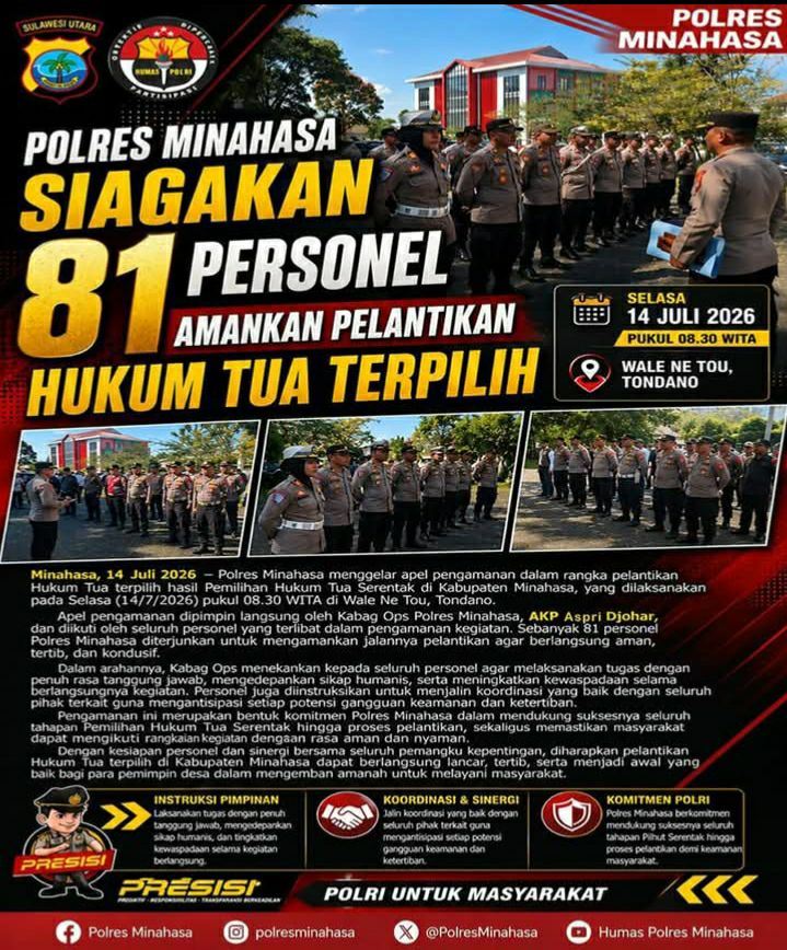 Polres Minahasa Siagakan 81 Personel, Jamin Keamanan dan Kelancaran Pelantikan Hukum Tua Terpilih
