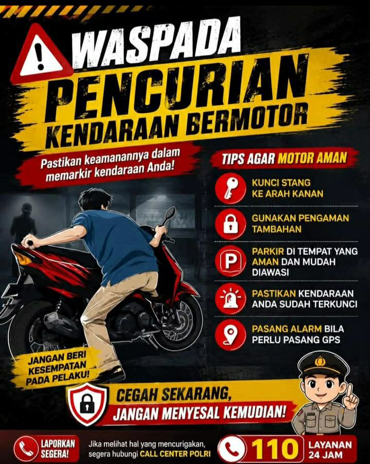 Waspada Pencurian Kendaraan Bermotor: Polri Imbau Masyarakat Perketat Keamanan Parkir, Jangan Beri Peluang Pelaku